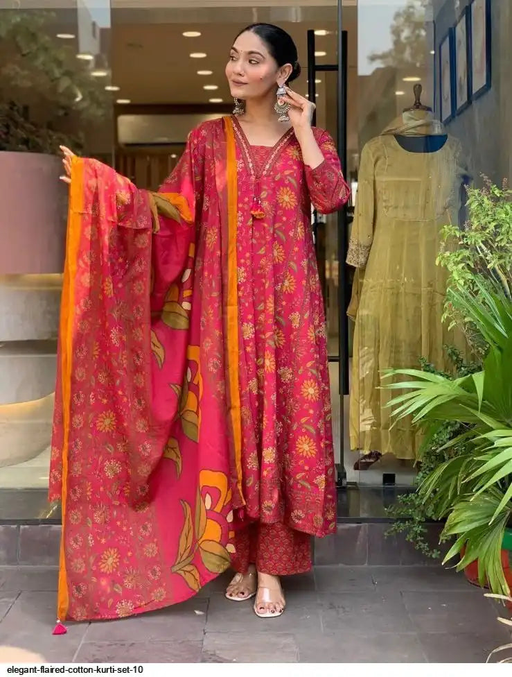 ELEGANT FLAIRED COTTON KURTI SET