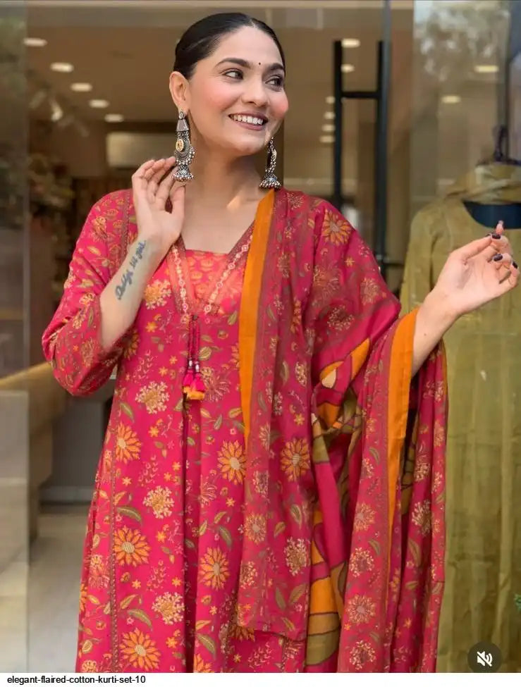 ELEGANT FLAIRED COTTON KURTI SET