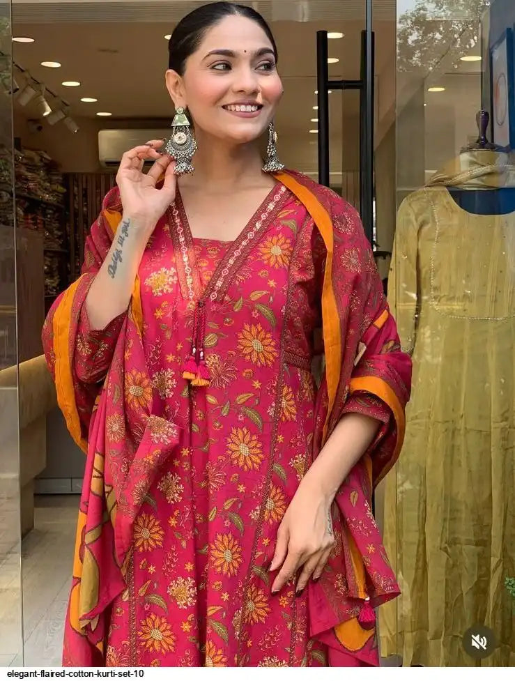 ELEGANT FLAIRED COTTON KURTI SET