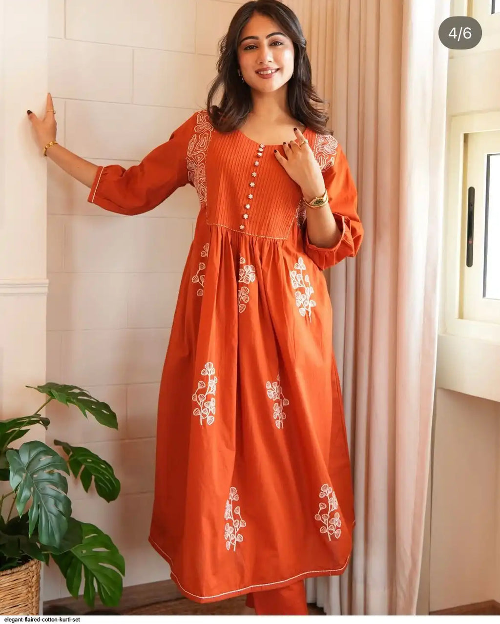 Anarkali kurta set with Cotton Pant and Malmal Dupatta