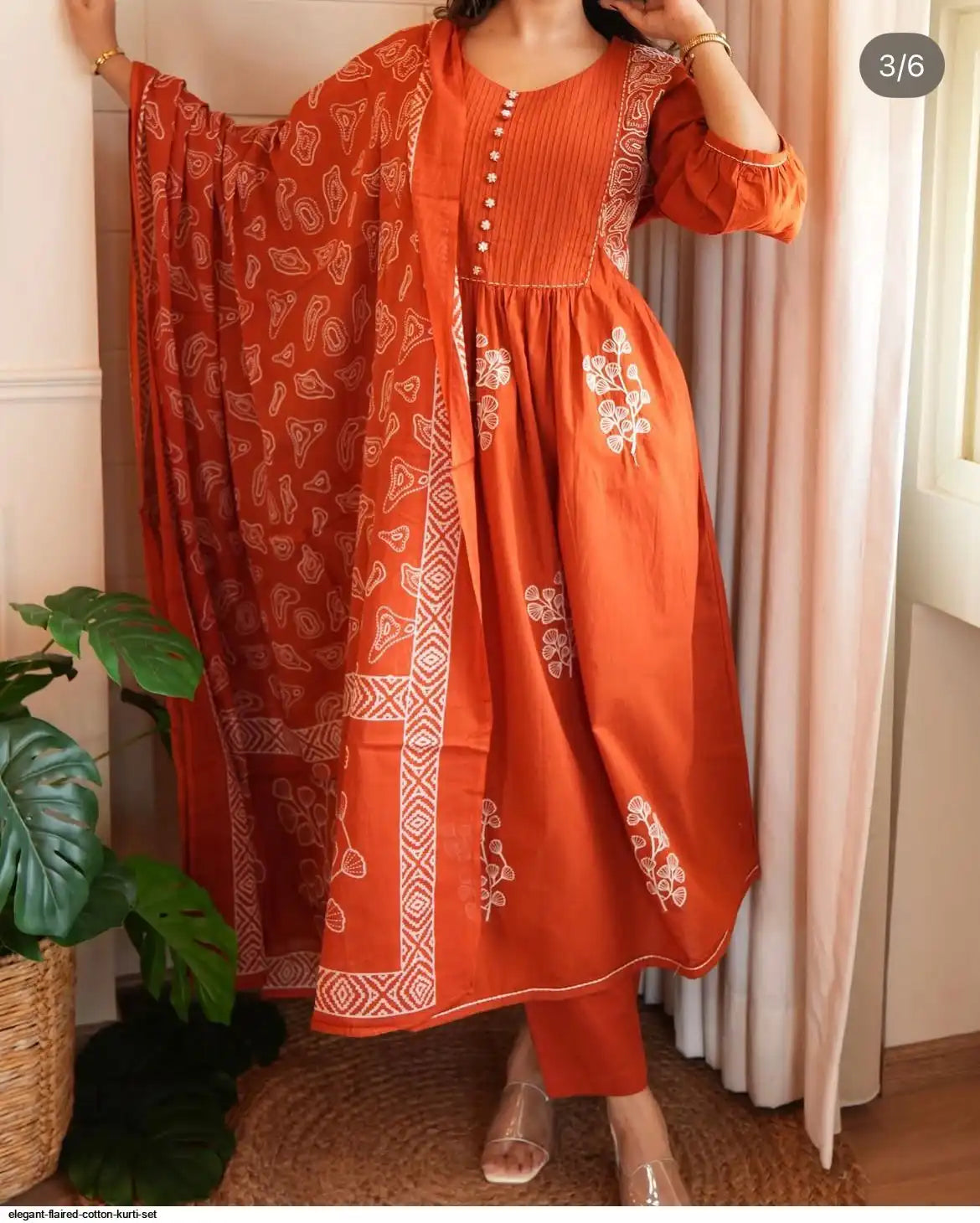Anarkali kurta set with Cotton Pant and Malmal Dupatta