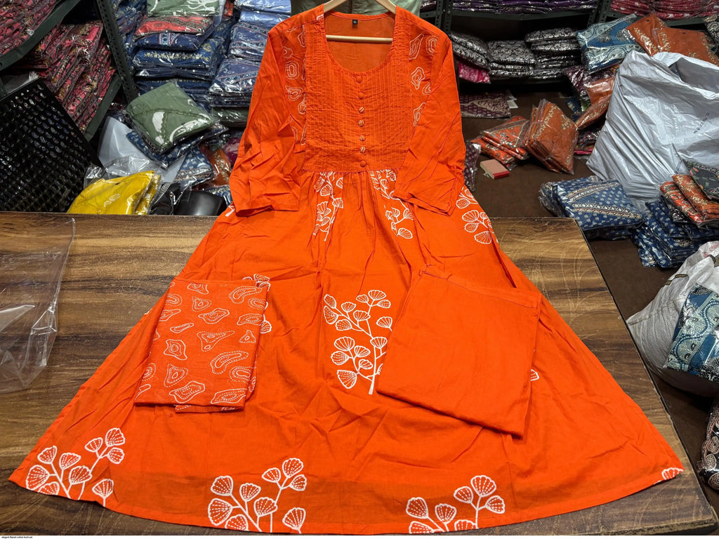 Anarkali kurta set with Cotton Pant and Malmal Dupatta