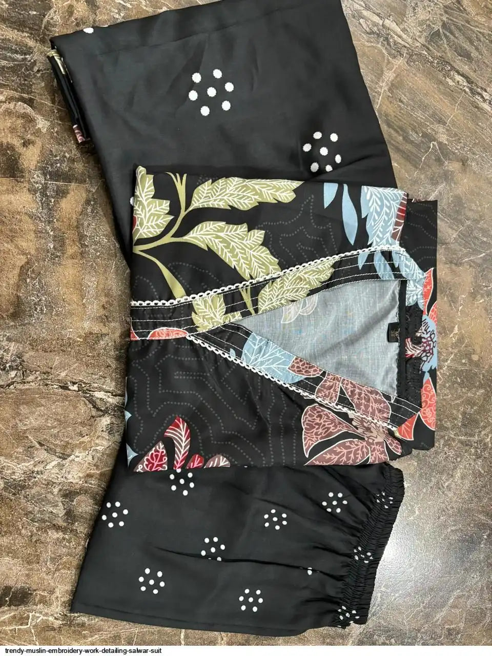 TRENDY MUSLIN EMBROIDERY WORK DETAILING SALWAR SUIT