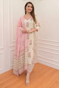 Floral Print Kurta, Palazzo & Dupatta Set